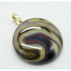 Brown Yellow White Swirl Flattened Glass Jabo Marb